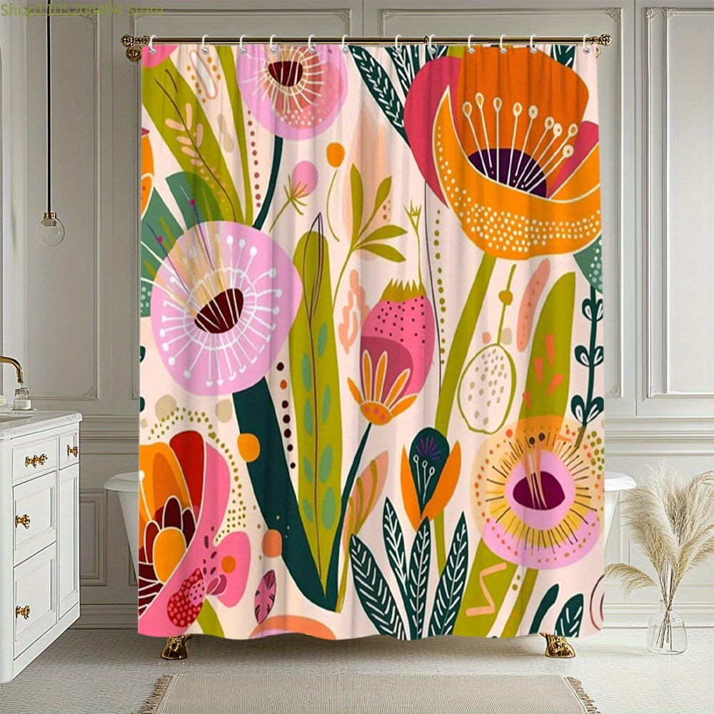 Home Bathroom Decor Ideas - Vibrant Floral Pattern Shower Curtain, Abstract