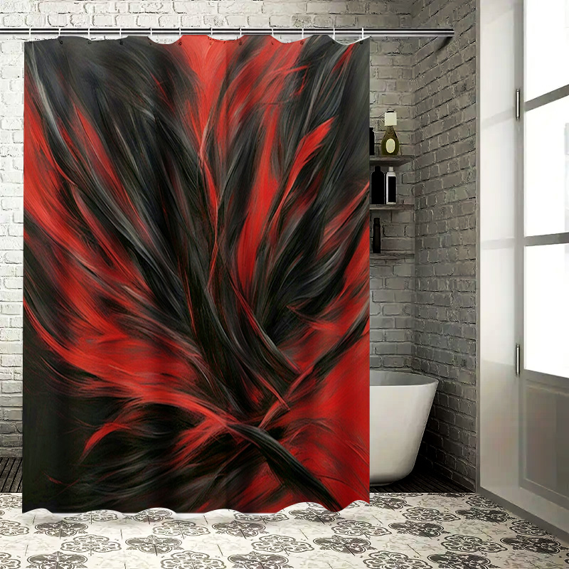 Home Bathroom Decor Ideas - Red and Black Abstract Print Shower
