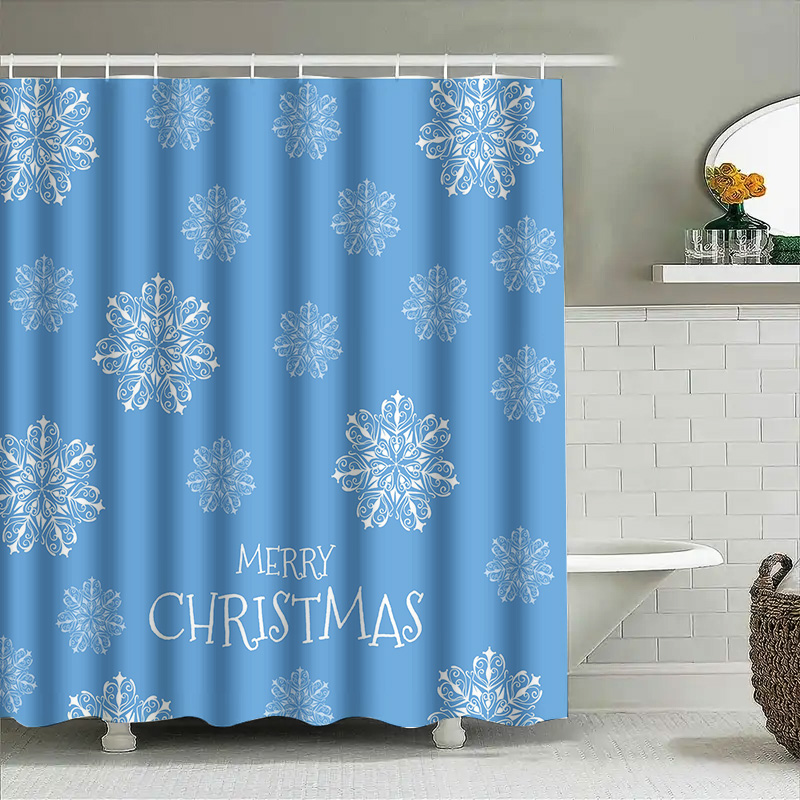 Home Bathroom Decor Ideas - Christmas Shower Curtain Snowflake Blue Bathroom