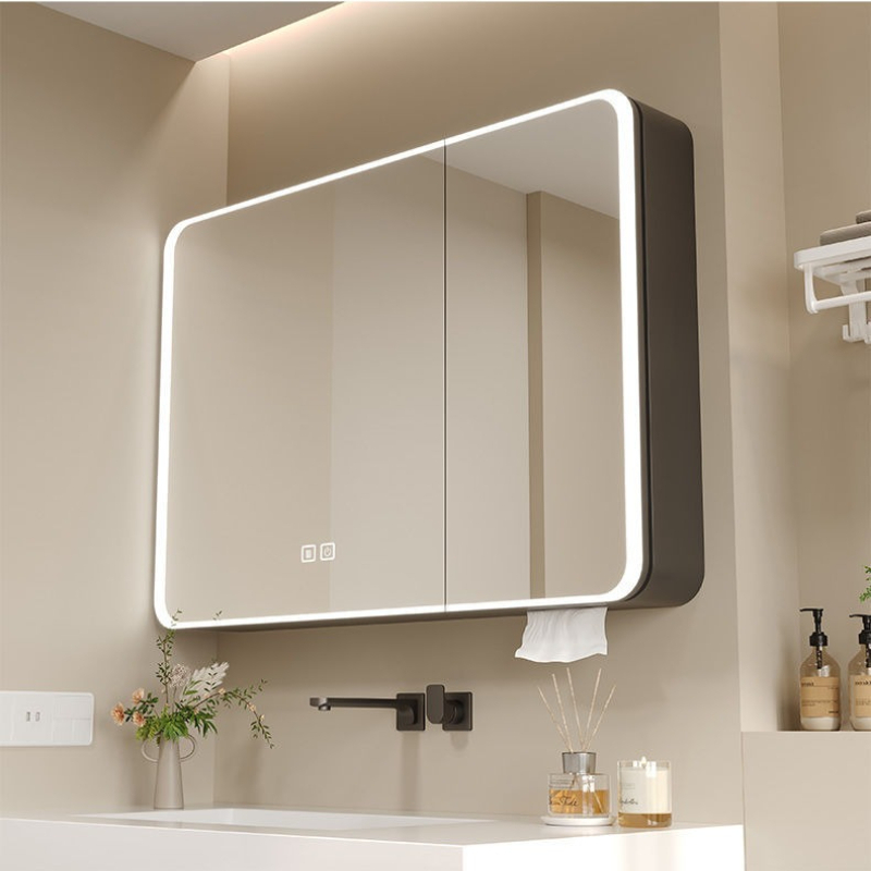 Bathroom Mirror Led - LED Bathroom Mirror Cabinet Aluminum Rounded