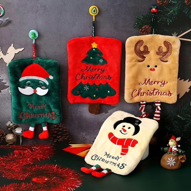 Home Design Bathroom - Xmas Hanging Hand Towel Coral Fleece