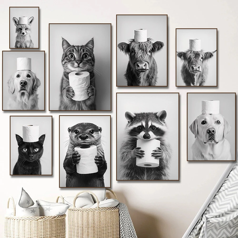 Home Design Bathroom - Highland Cow Otter Cat Raccoon with