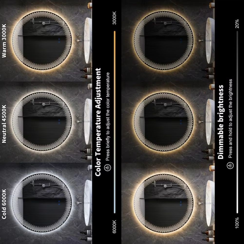 Bathroom Mirror Led - Round LED Bathroom Mirror 3 Colors