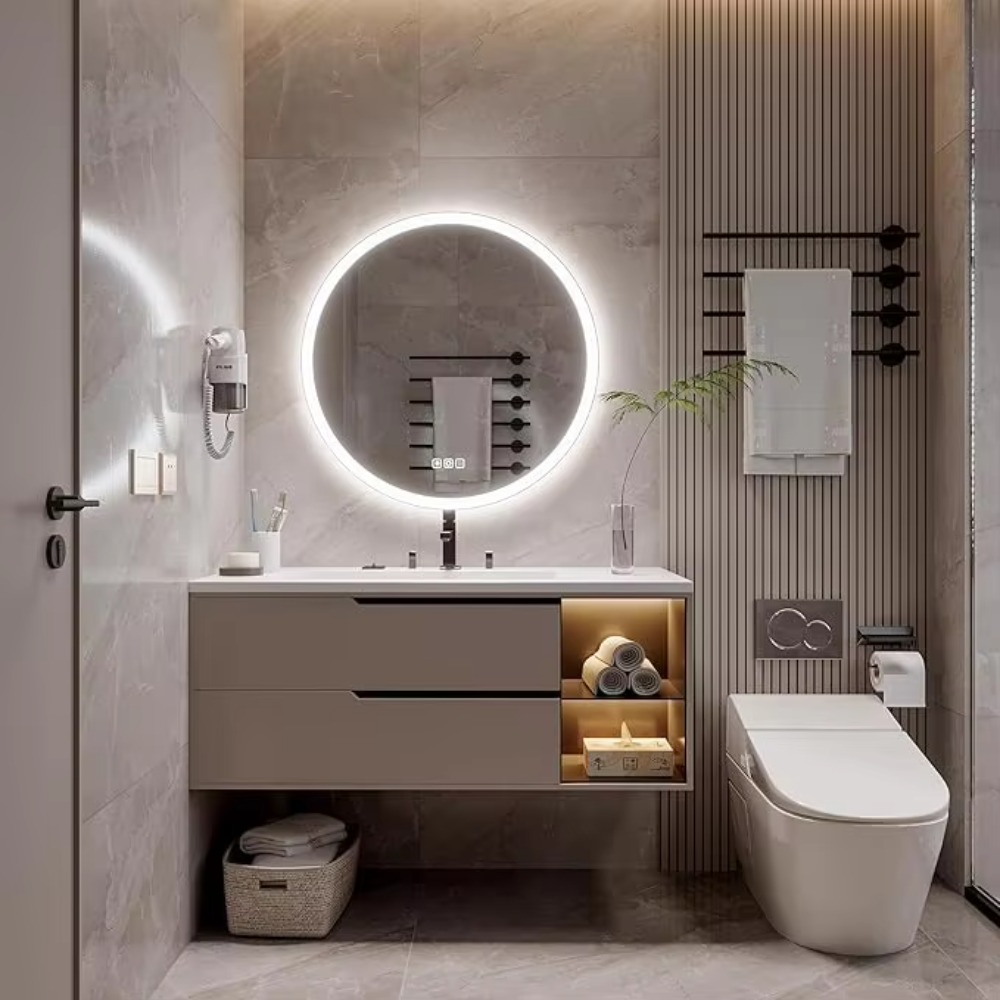 Bathroom Mirror Led - Modern 20-Inch Round Aluminum LED Smart