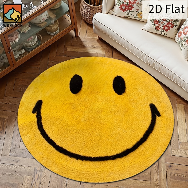Home Bathroom Carpet - 2D Round Flannel Rug Smiley Face