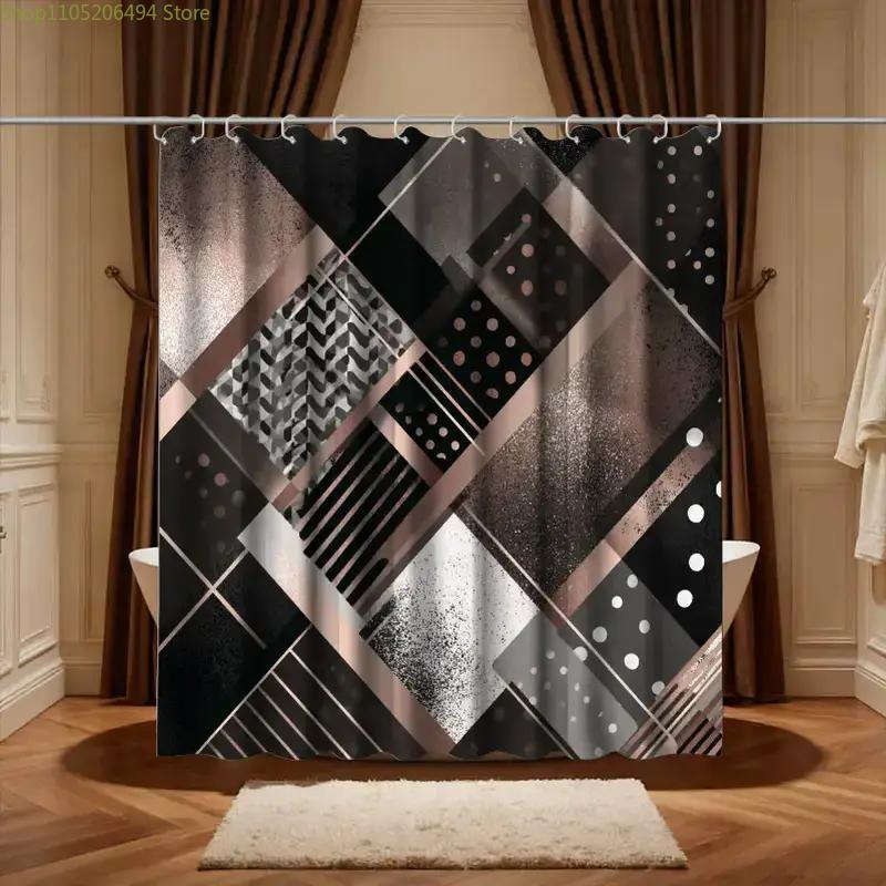 Home Bathroom Decor Ideas - Modern Geometric Abstract Shower Curtain, Black