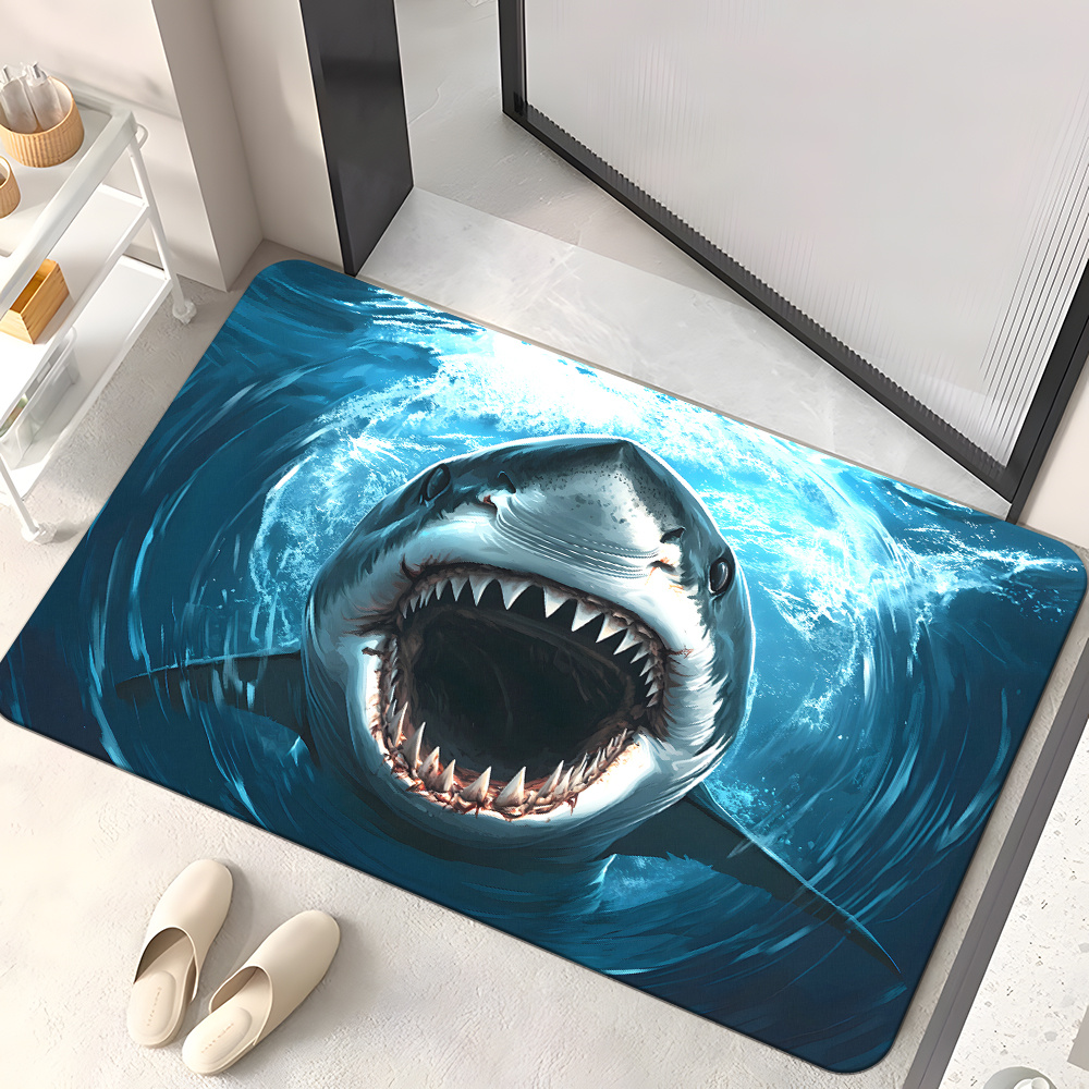 Home Bathroom Decor Ideas - Durable Shark Print Doormat Mat Ocean