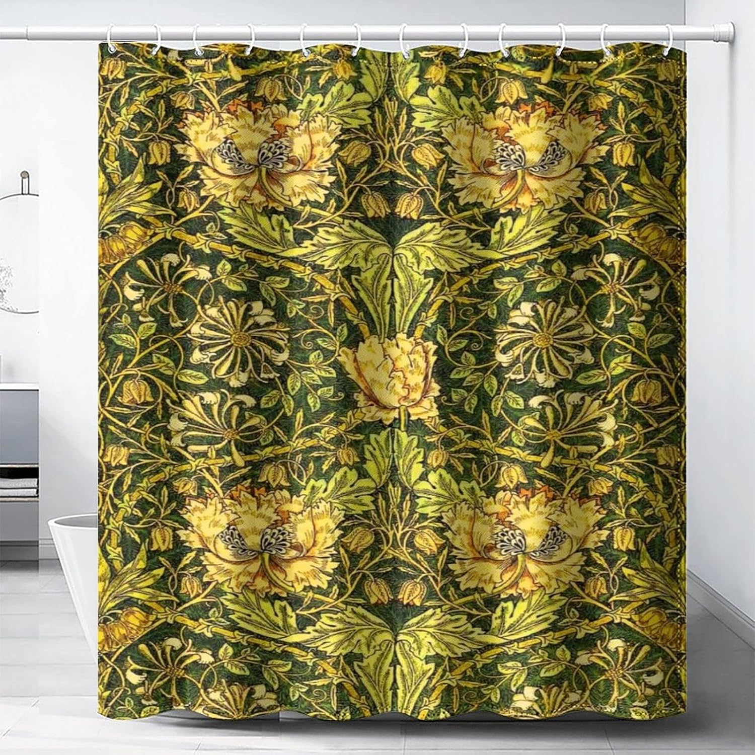 Home Bathroom Decor Ideas - Waterproof Botanical Shower Curtain Green Yellow