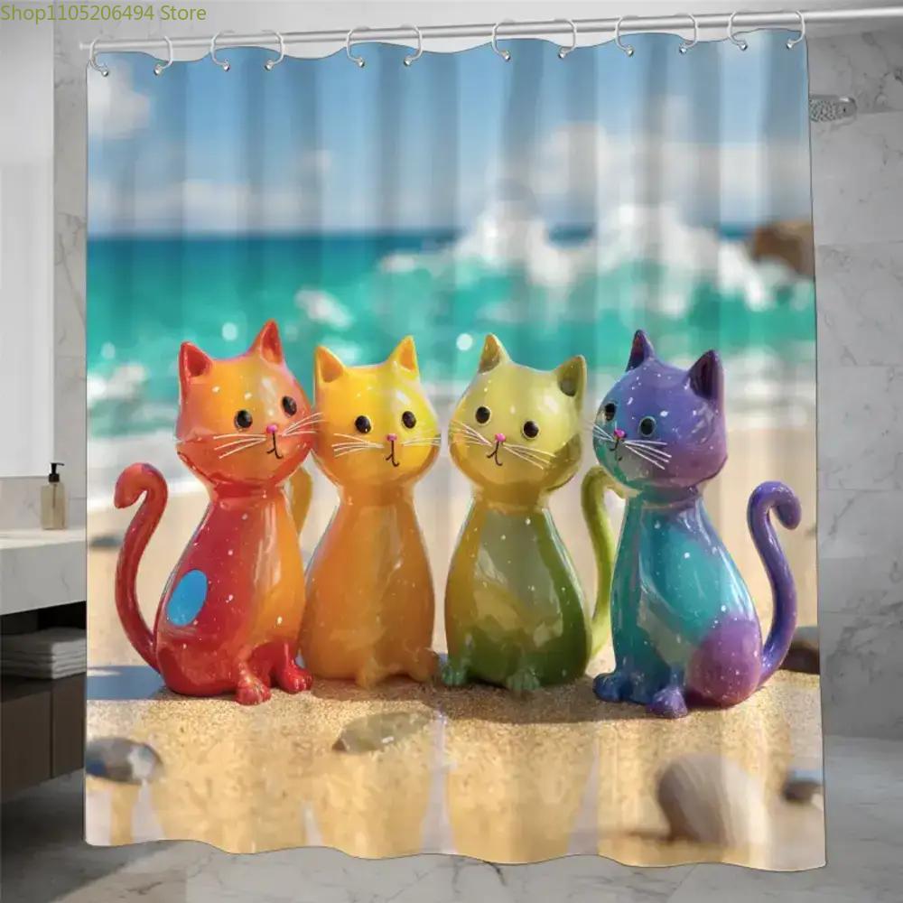 Home Bathroom Decor Ideas - Colorful Rainbow Cats Shower Curtain Cute