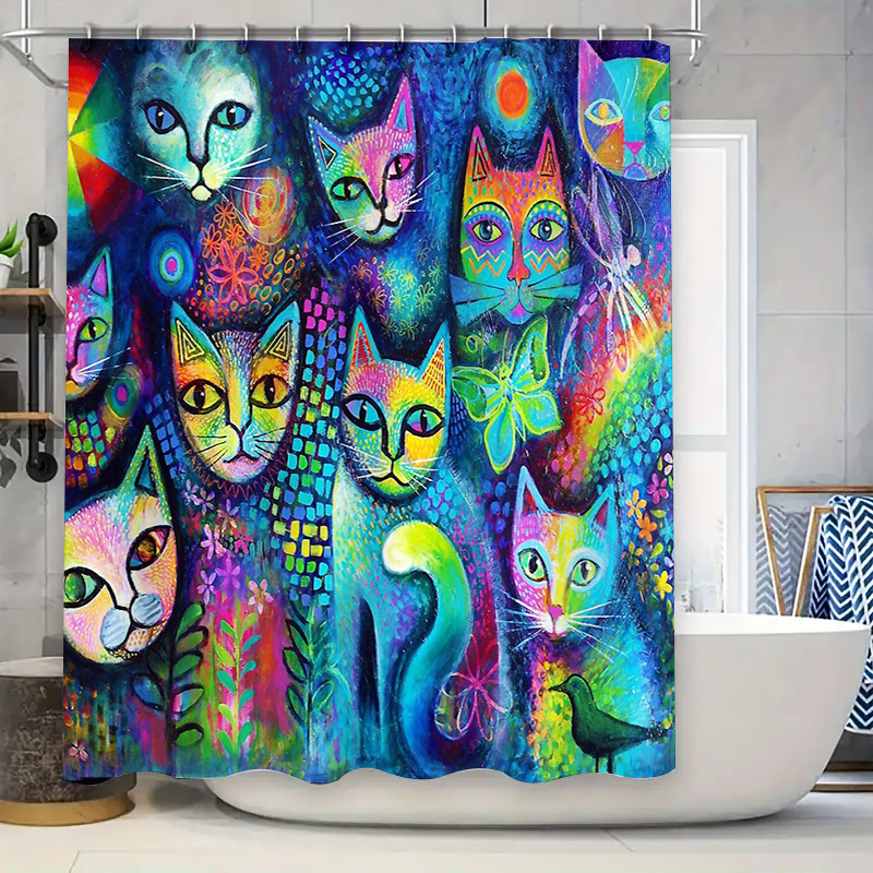 Home Bathroom Decor Ideas - Cat Shower Curtain Artistic Animal Lover