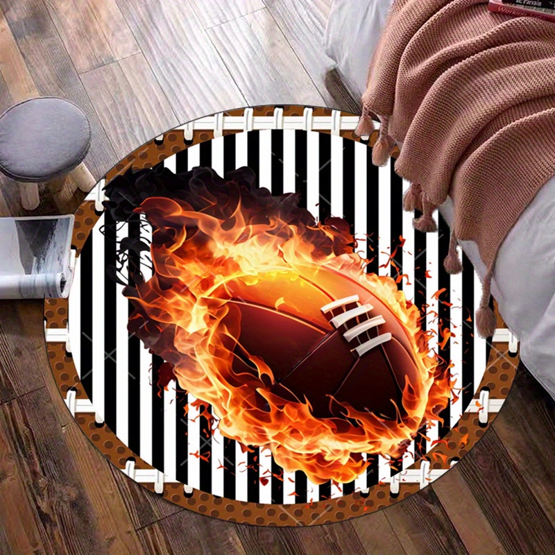 Home Bathroom Decor Ideas - Flaming Football Round Rug for Living