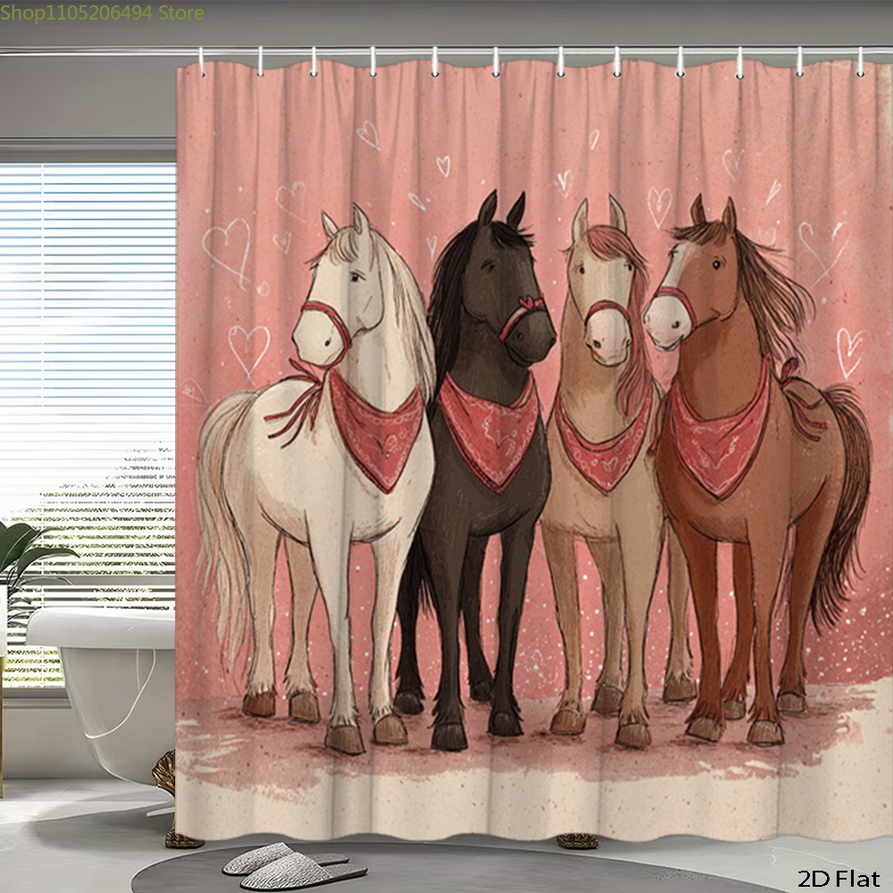 Home Bathroom Decor Ideas - Cute Horses Shower Curtain, Cartoon Animal