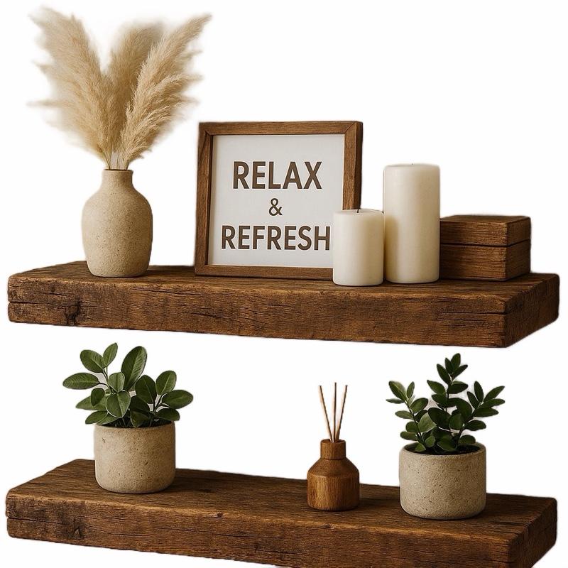 2Pcs Rustic Wood Floating Shel - Home Bathroom Organizer review and price
