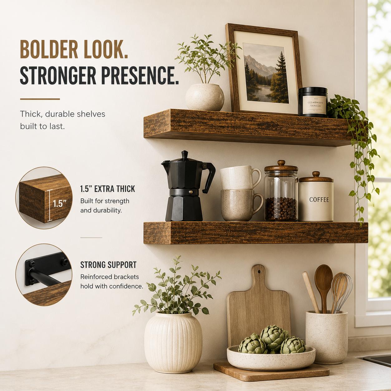 2Pcs Rustic Wood Floating Shel - Home Bathroom Organizer review and price